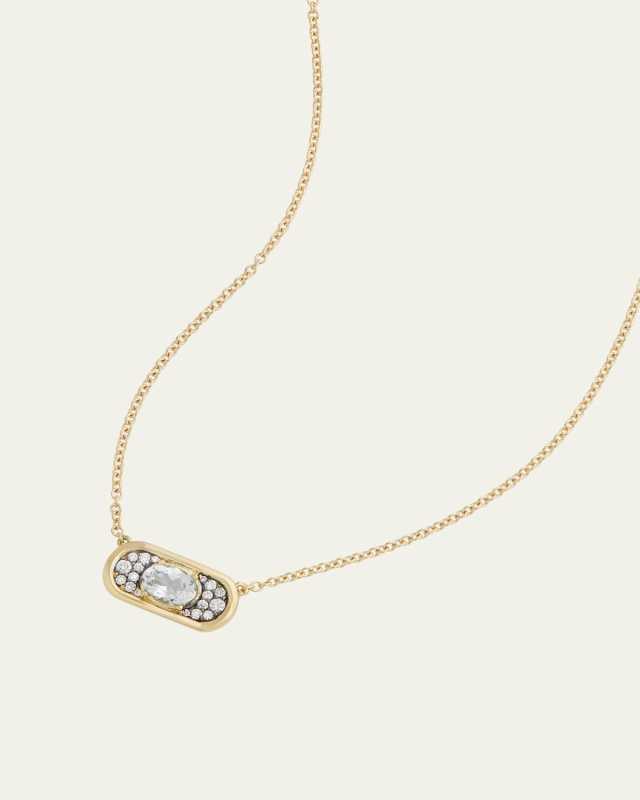 18K Yellow Gold Oval Necklace with Aquamarine and Diamonds